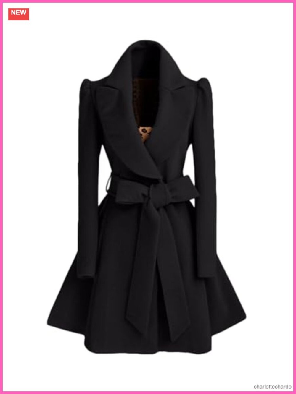 Wool Blend Double Breasted Trench Coat Women's Peak Lapel Winter Peacoat